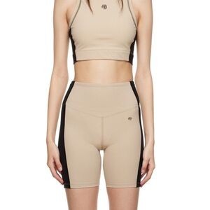 Anine Bing Sport Blake Biker Shorts, Neutral Tan Black, Side Racing Stripe, XS